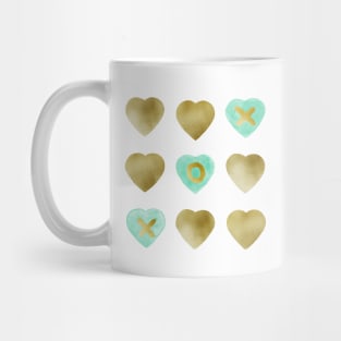 Tic tac toe hearts - mint and gold Mug